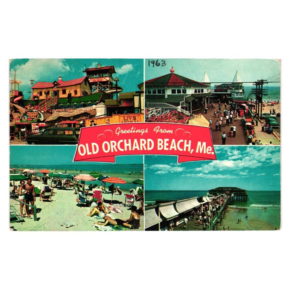 Vintage 1963 Greetings Old Orchard Beach Maine Souvenir Postcard Stamped Lincoln